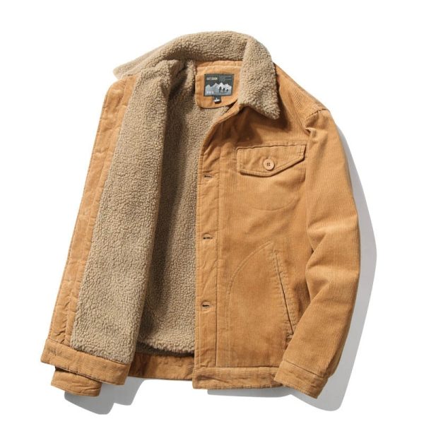 Brown Corduroy Jacket And Fur Collar Winter Casual Jacket Outwear Male Thermal - Image 2