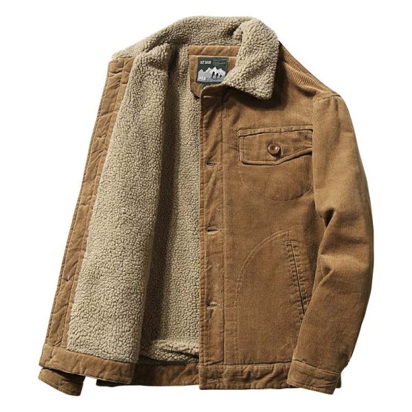 Brown Corduroy Jacket And Fur Collar Winter Casual Jacket Outwear Male Thermal