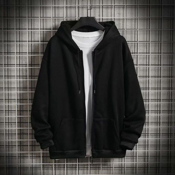 Basic Mens Black Zipper Sweatshirt