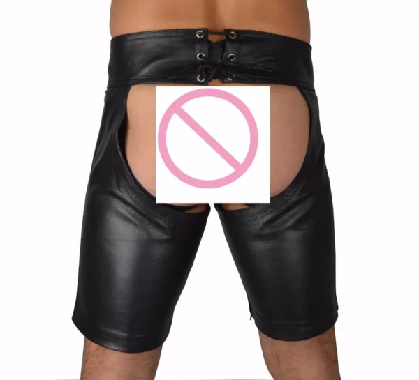 Men's Faux Leather Gladiator Shorts Lace-Up with Metal Stud Accents - Image 4