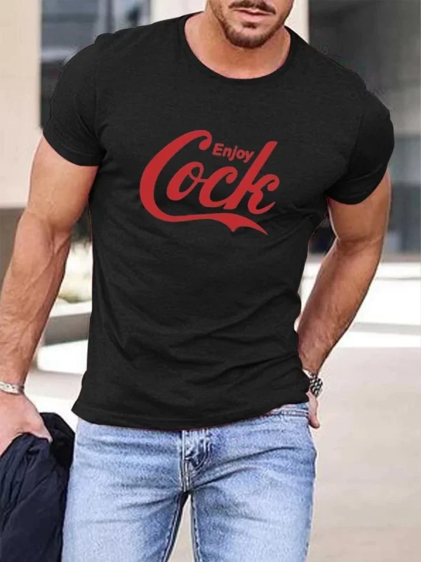 2023 Men's Casual Bold 3D Enjoy Cock Graphic Tee Heather Grey Crew Neck Short Sleeve Shirt - Image 4