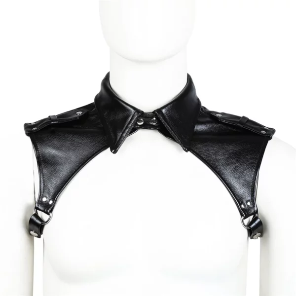 Men's Adjustable Leather Shoulder Harness with Metal Accents - Bold Chest Accessory - Image 2