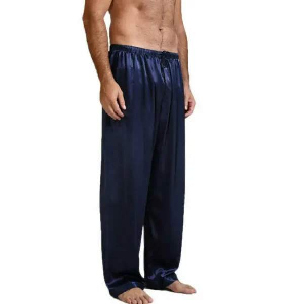 Men's Luxury Satin Sleepwear Pants Trio Pack - Comfortable Elastic Waist Pajama Bottoms in White, Red, Navy Blue - Image 2