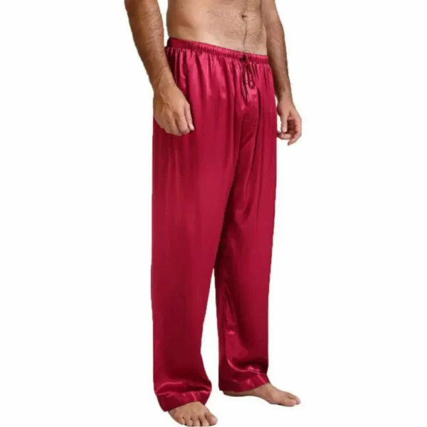 Men's Luxury Satin Sleepwear Pants Trio Pack - Comfortable Elastic Waist Pajama Bottoms in White, Red, Navy Blue - Image 3