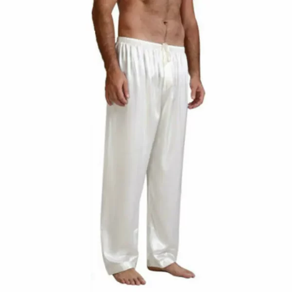 Men's Luxury Satin Sleepwear Pants Trio Pack - Comfortable Elastic Waist Pajama Bottoms in White, Red, Navy Blue - Image 4