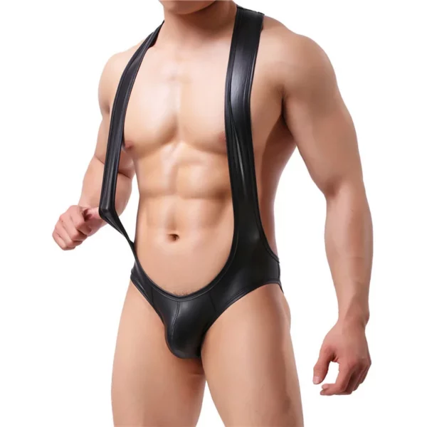 Men's Faux Leather Bodysuit: Bold & Sleek, with Harness & Jockstrap Support - Image 6