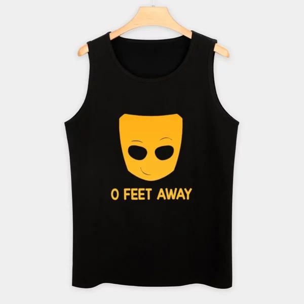 Men's Alien Face Graphic Muscle Tank Top - Casual Sleeveless Shirt with Bold 0 Feet Away Social Distancing Humor in Black - Image 3