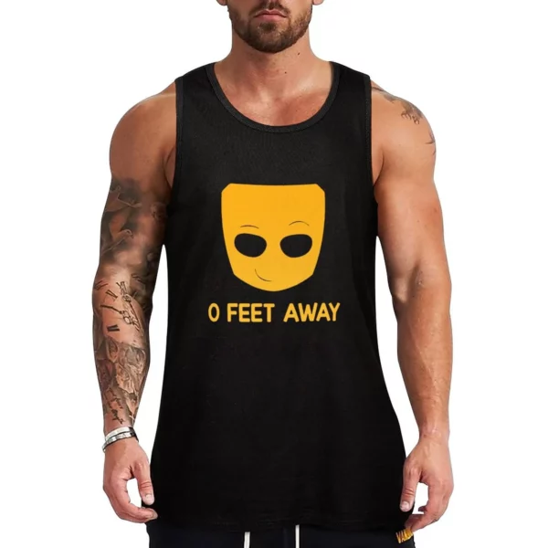 Men's Alien Face Graphic Muscle Tank Top - Casual Sleeveless Shirt with Bold 0 Feet Away Social Distancing Humor in Black