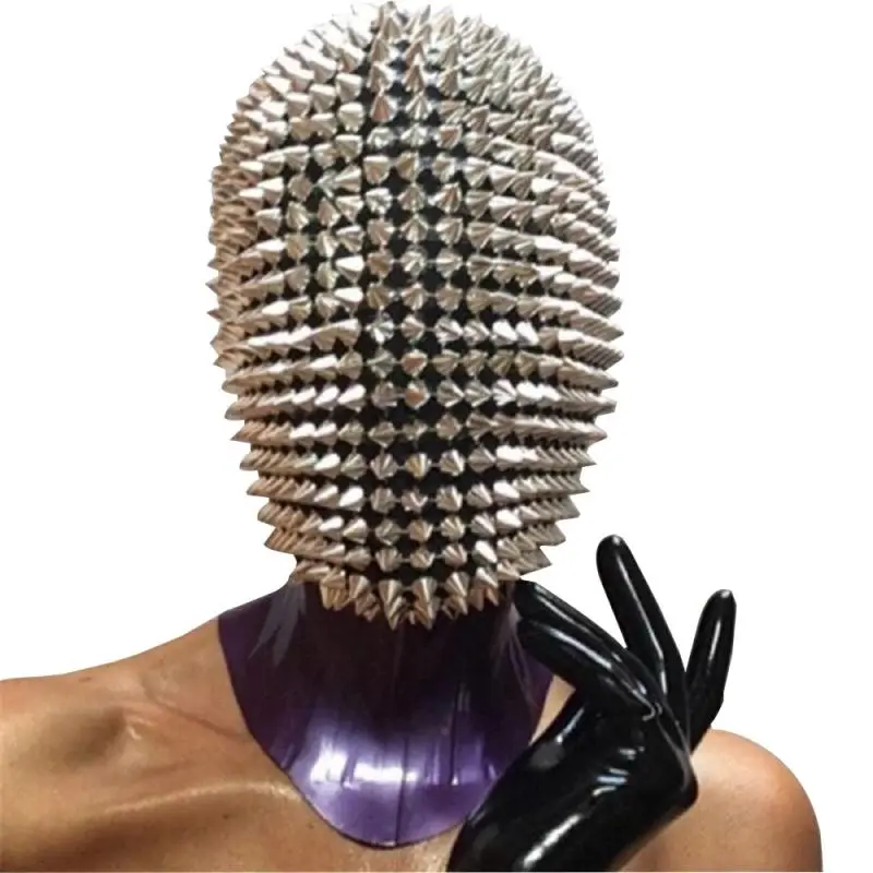 Bold side view of silvery spiked mask