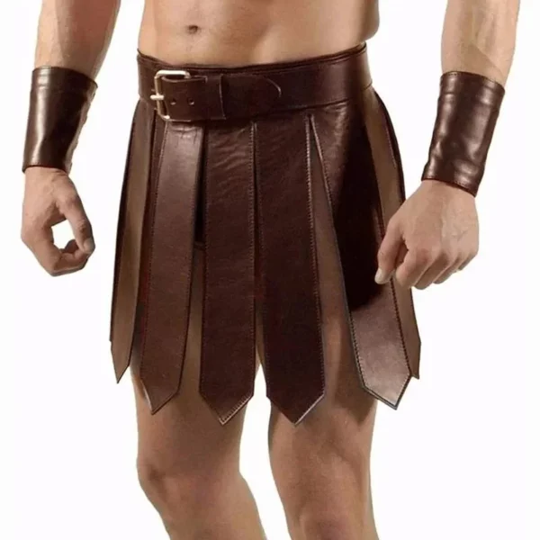 Men's Gladiator Warrior Leather Kilt Costume with Studded Detailing, Adjustable Belt, Buckle Closure, Pleats, and Cuff Bracers – Renaissance Roman Halloween & Carnival Cosplay Outfit - Image 4