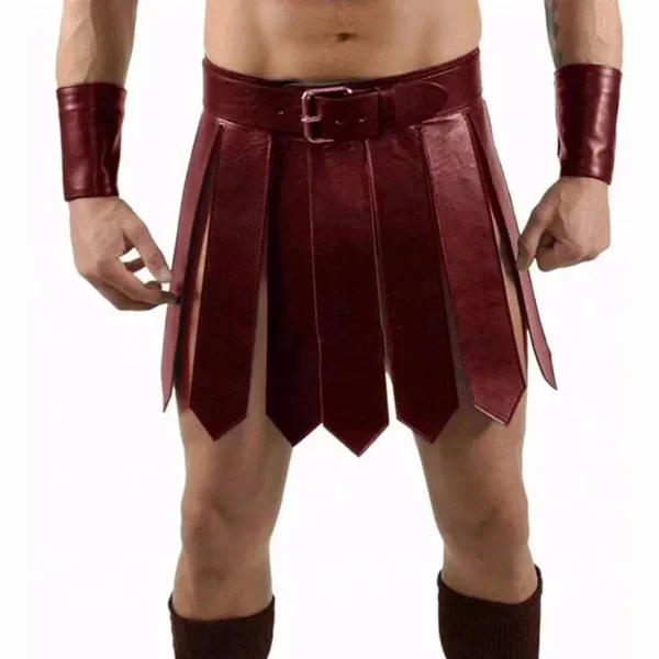 Men's Gladiator Warrior Leather Kilt Costume with Studded Detailing, Adjustable Belt, Buckle Closure, Pleats, and Cuff Bracers – Renaissance Roman Halloween & Carnival Cosplay Outfit - Image 5