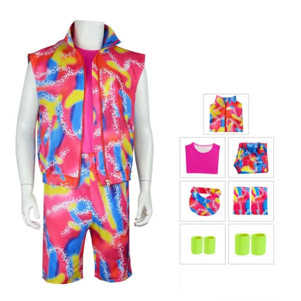 Vibrant Neon Unisex Festival Dance Outfit with Retro-Inspired Fitness Bodysuit and Matching Accessories Set - Image 4