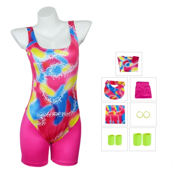 Vibrant Neon Unisex Festival Dance Outfit with Retro-Inspired Fitness Bodysuit and Matching Accessories Set - Image 5