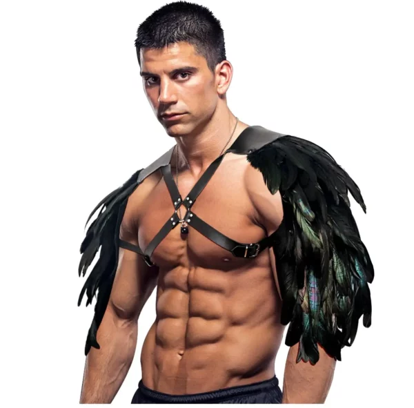 Mystical Dark Angel Warrior Feather Harness for Cosplay and Parties