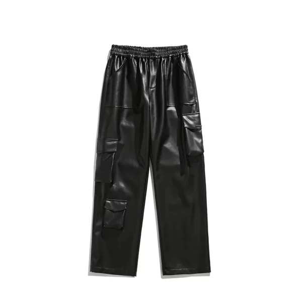 Chic High-Waisted Faux Leather Wide-Leg Pants with Pockets and Elastic Waistband - Image 6