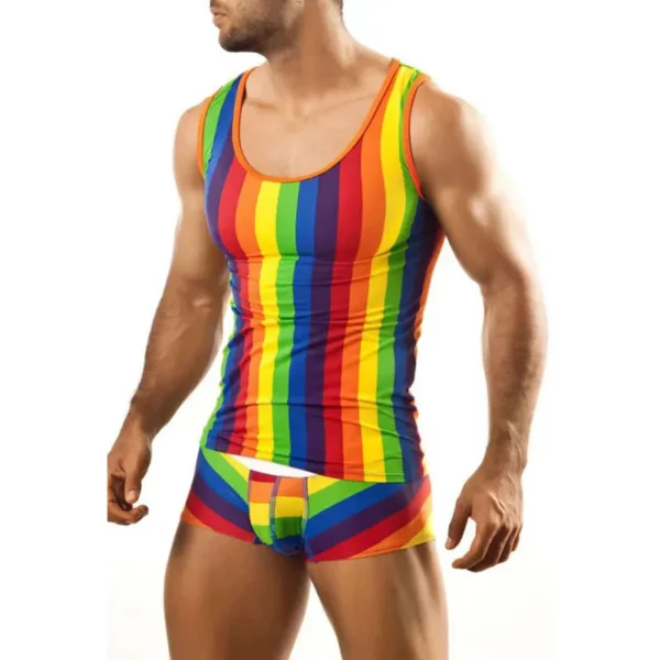 Rainbow Stripe Tank Top & Boxer Briefs Set - Vibrant Pride Activewear