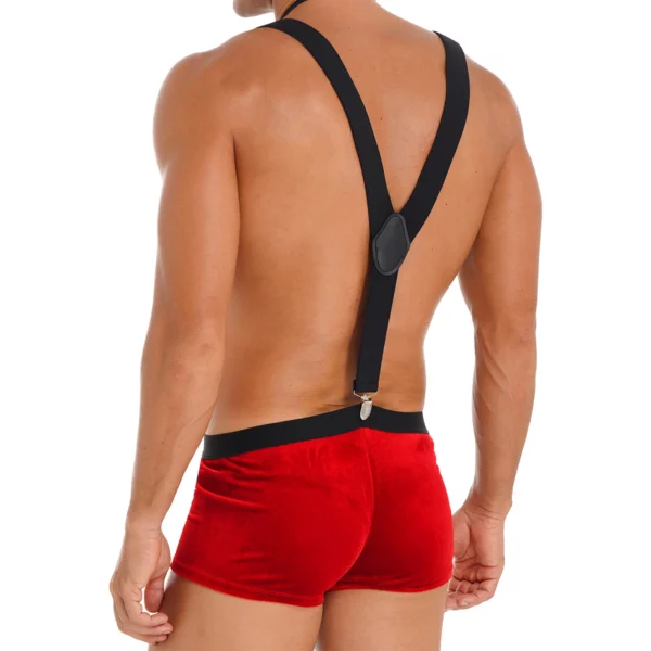 Men's Festive Red Velvet Tuxedo Boxer Briefs with Suspenders & Bow Tie Set - Image 3