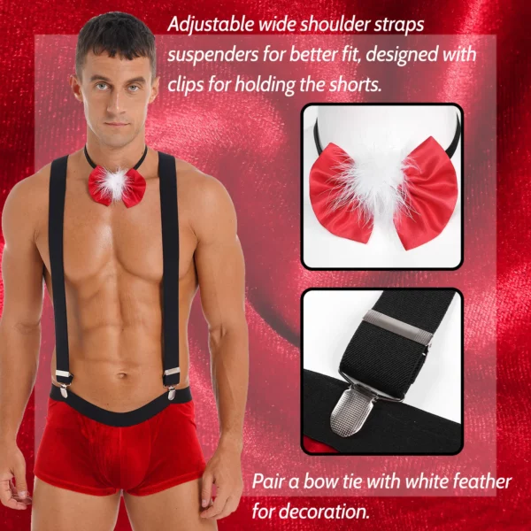 Men's Festive Red Velvet Tuxedo Boxer Briefs with Suspenders & Bow Tie Set - Image 6