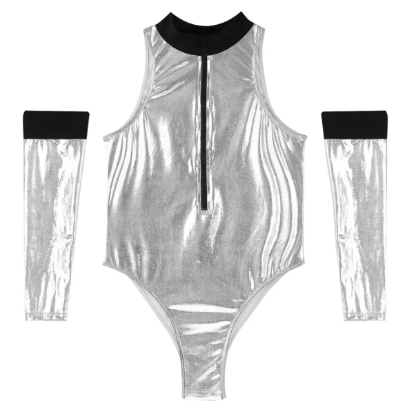 Men's Silver Sleeveless Astronaut Bodysuit with Zipper Details for Space Warrior Cosplay Party - Image 5