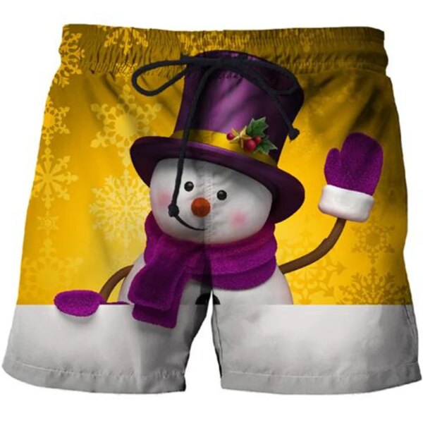 Christmas Snowman 3D Printed Board Shorts - Men's Festive Holiday Swim Trunks 2023