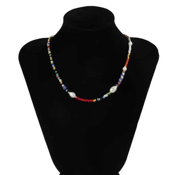 Boho Chic Beaded Choker with Freshwater Pearls - Multicolor Bohemian Necklace - Image 4