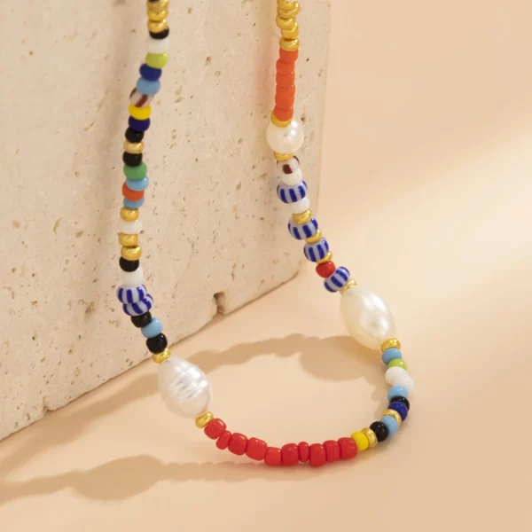 Boho Chic Beaded Choker with Freshwater Pearls - Multicolor Bohemian Necklace - Image 5