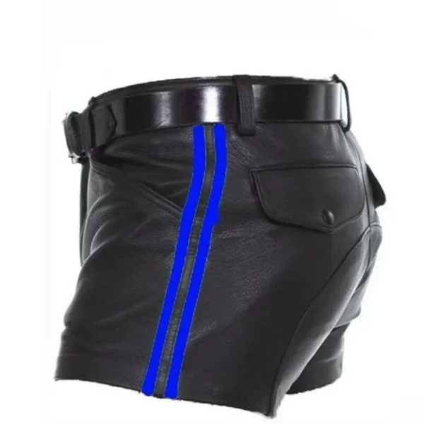 Men's Sporty Striped Faux Leather Kilts with Detachable Side Pockets - Image 2