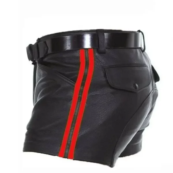 Men's Sporty Striped Faux Leather Kilts with Detachable Side Pockets - Image 3