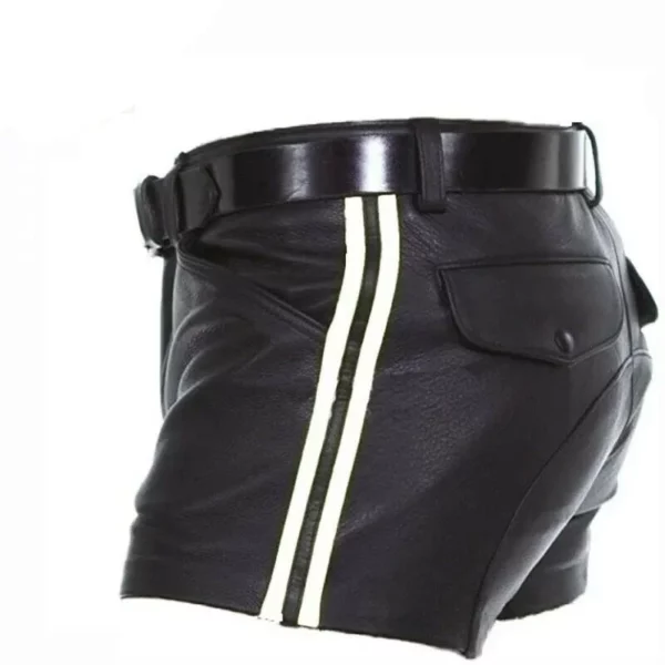 Men's Sporty Striped Faux Leather Kilts with Detachable Side Pockets - Image 4