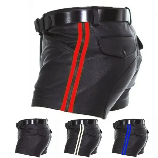 Men's Sporty Striped Faux Leather Kilts with Detachable Side Pockets