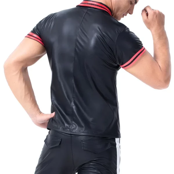 Men's Athletic-Fit Black Polo Shirt with Red Striped Trim & Zip Detail Plus Size - Image 5