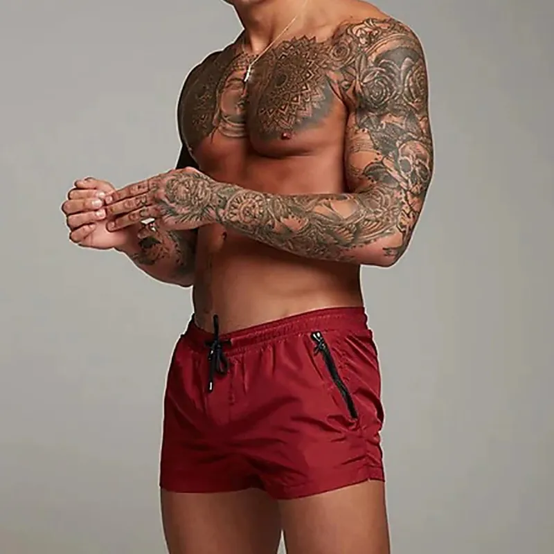 Men's Maroon Athletic Swim Shorts - Mesh Lining