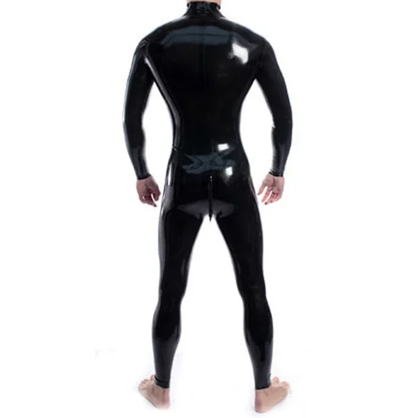 Glossy Black High Collar Unisex Full Body Catsuit for Cosplay & Fashion - Image 3