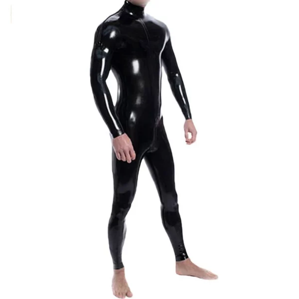 Glossy Black High Collar Unisex Full Body Catsuit for Cosplay & Fashion