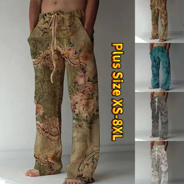 Bohemian Floral Drawstring Lounge Pants Wide-Leg XS-8XL