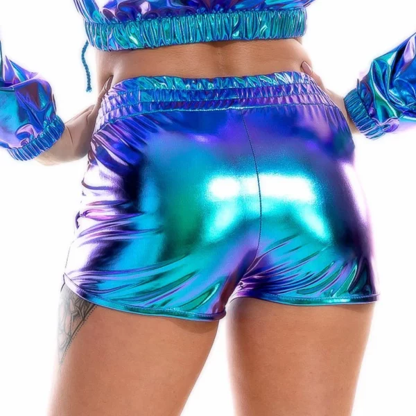 High-Waist Iridescent Festival Shorts - Radiant Rainbow for Women - Image 4