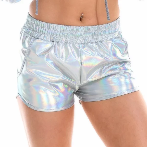 High-Waist Iridescent Festival Shorts - Radiant Rainbow for Women - Image 5