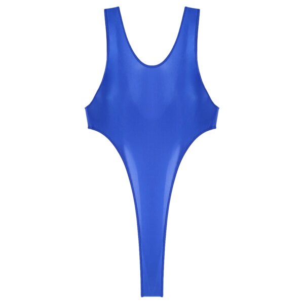 Sleek Sapphire Electric Blue High-Cut One-Piece Swimsuit for Women: Athletic Swim and Dance Wear for Bold Fashion Trendsetters