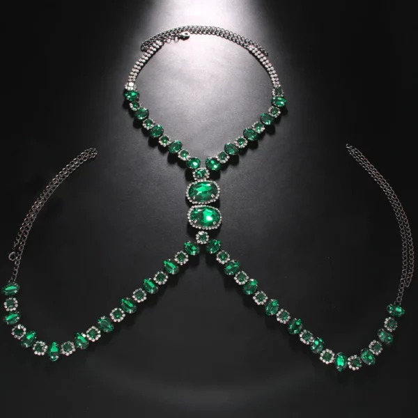 Emerald Elegance Essence: Luxury Green Gemstone & Diamond Necklace - Image 2