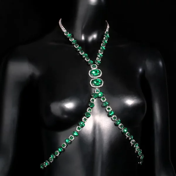 Emerald Elegance Essence: Luxury Green Gemstone & Diamond Necklace - Image 3