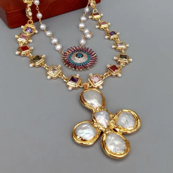 Majestic Gemstone and Pearl Embellished Gold-Plated Necklace Set