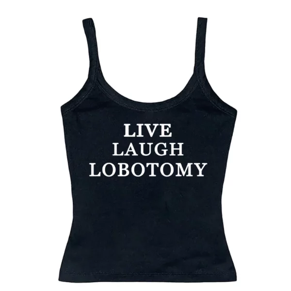 Whimsical Pink Live Laugh Lobotomy Graphic Tee - Vintage Summer Fashion Statement for Men - Image 2