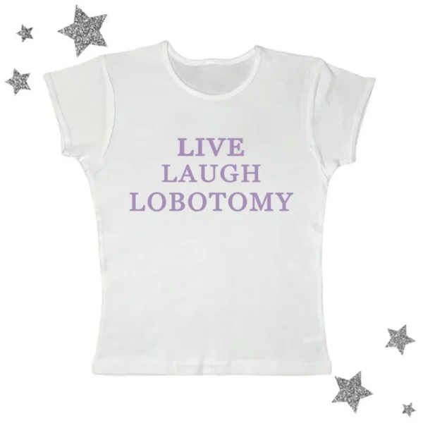 Whimsical Pink Live Laugh Lobotomy Graphic Tee - Vintage Summer Fashion Statement for Men - Image 3