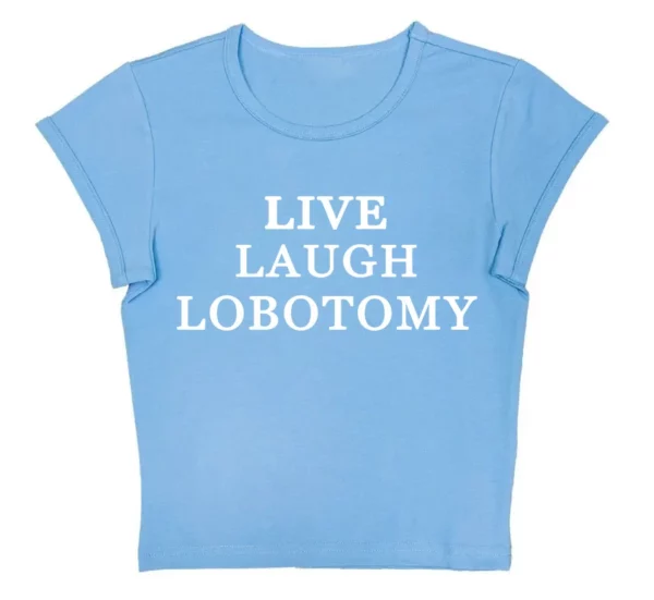 Whimsical Pink Live Laugh Lobotomy Graphic Tee - Vintage Summer Fashion Statement for Men - Image 4