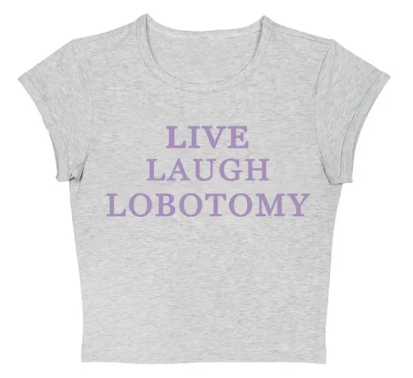 Whimsical Pink Live Laugh Lobotomy Graphic Tee - Vintage Summer Fashion Statement for Men - Image 5