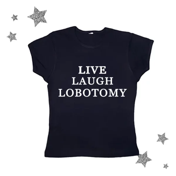 Whimsical Pink Live Laugh Lobotomy Graphic Tee - Vintage Summer Fashion Statement for Men - Image 6