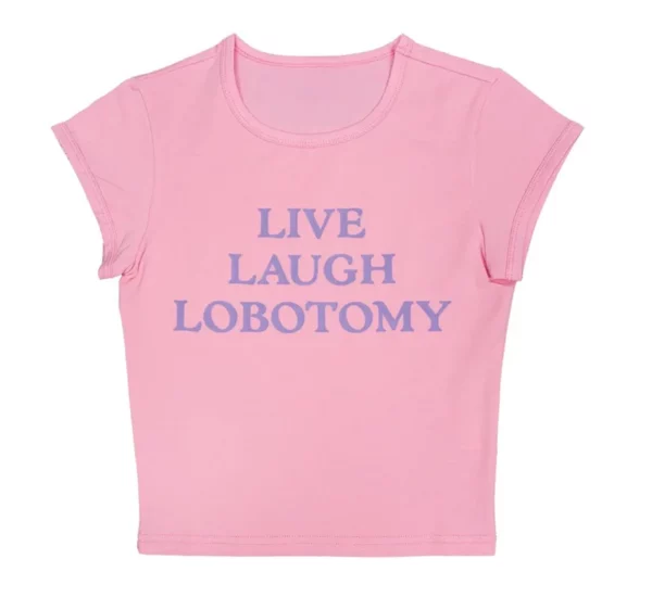 Whimsical Pink Live Laugh Lobotomy Graphic Tee - Vintage Summer Fashion Statement for Men