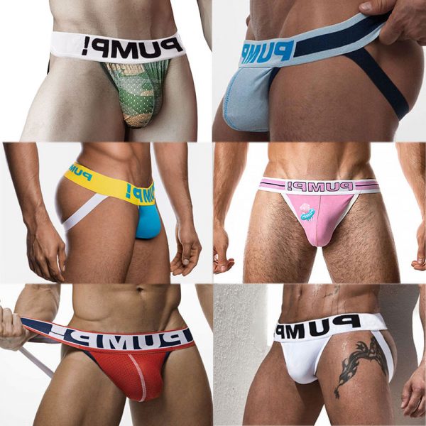 6PCS Mesh Cotton Gay Men Sexy Underwear Thong Men Jockstrap Print Gay thongs Mens Thongs And G strings Sissy Panties Jock Strap