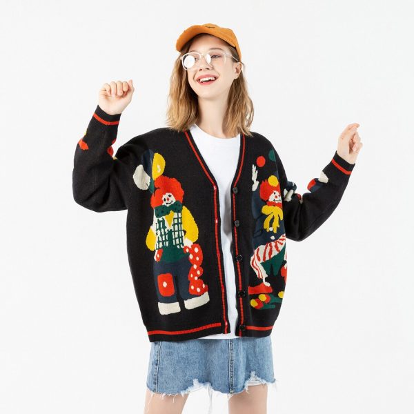 Embroidered Magic Clown Sweater Retro Style Cardigan Top - Image 3