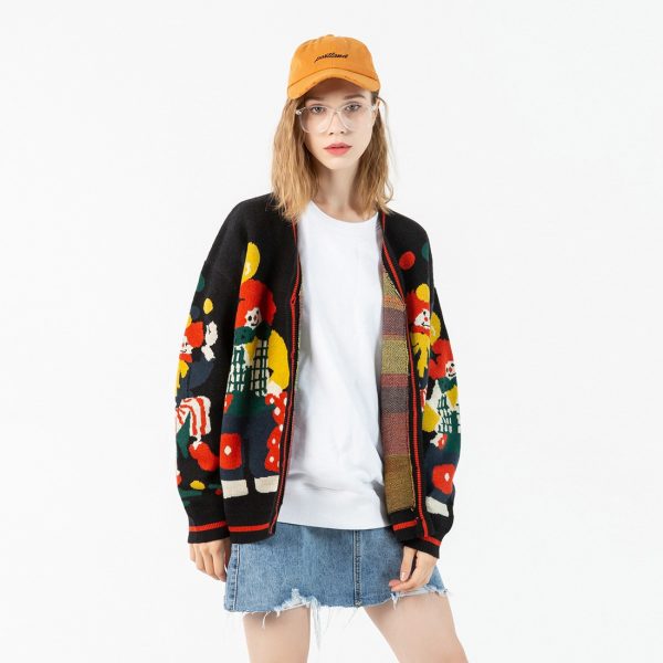 Embroidered Magic Clown Sweater Retro Style Cardigan Top - Image 5